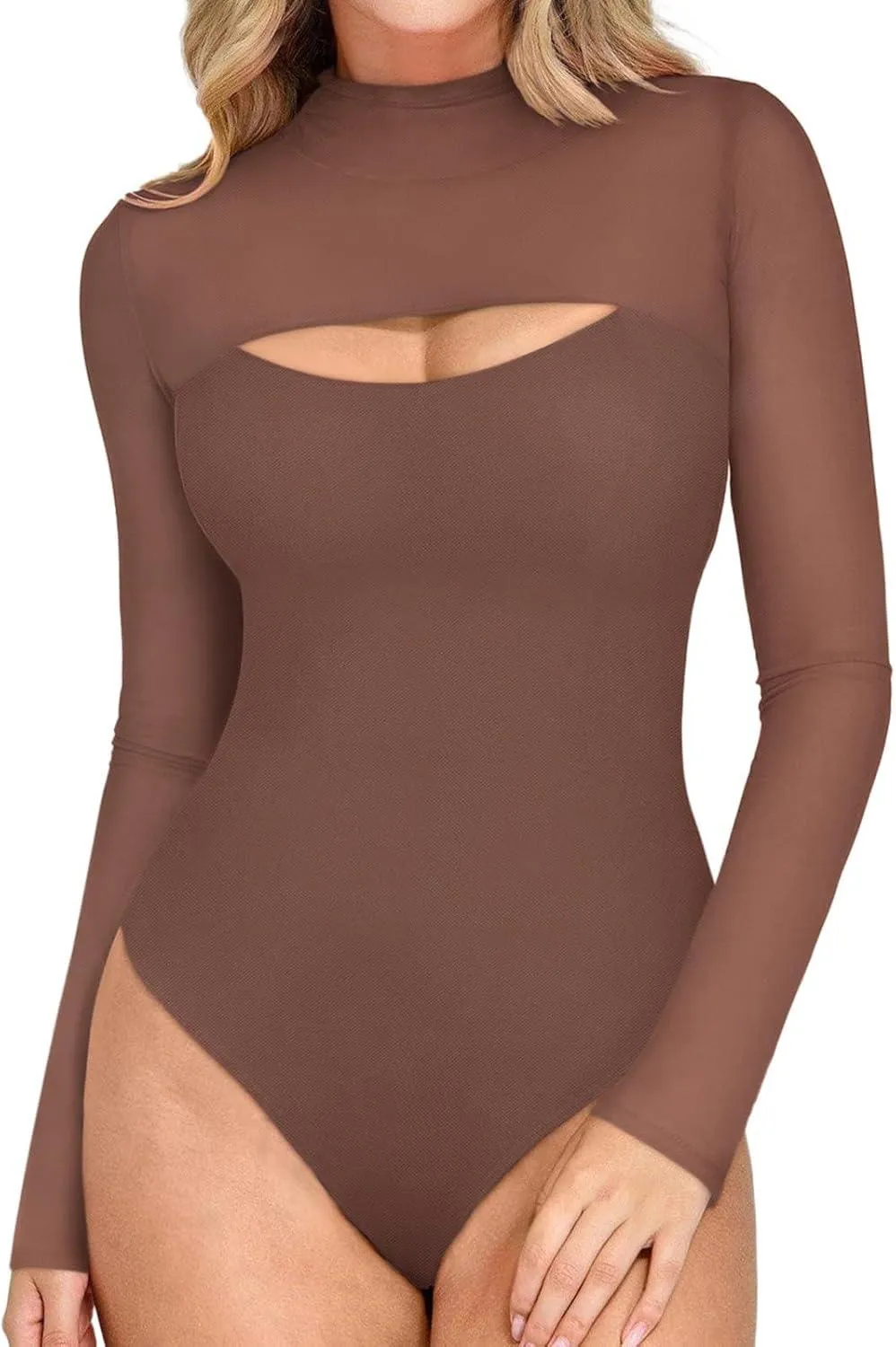 Mock Neck Long Sleeve Sheer Mesh Going Out Outfits