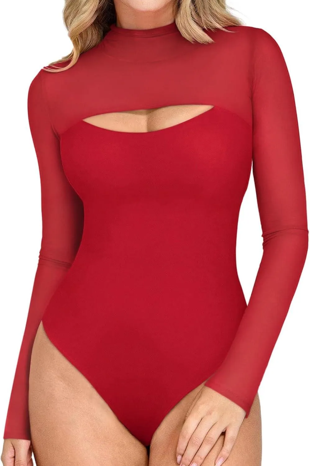 Mock Neck Long Sleeve Sheer Mesh Going Out Outfits