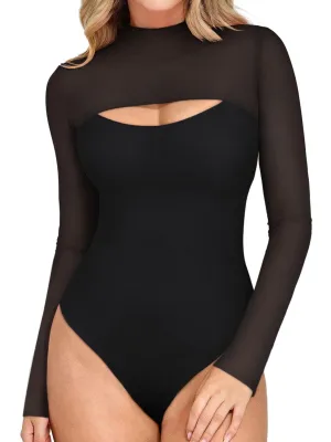 Mock Neck Long Sleeve Sheer Mesh Going Out Outfits
