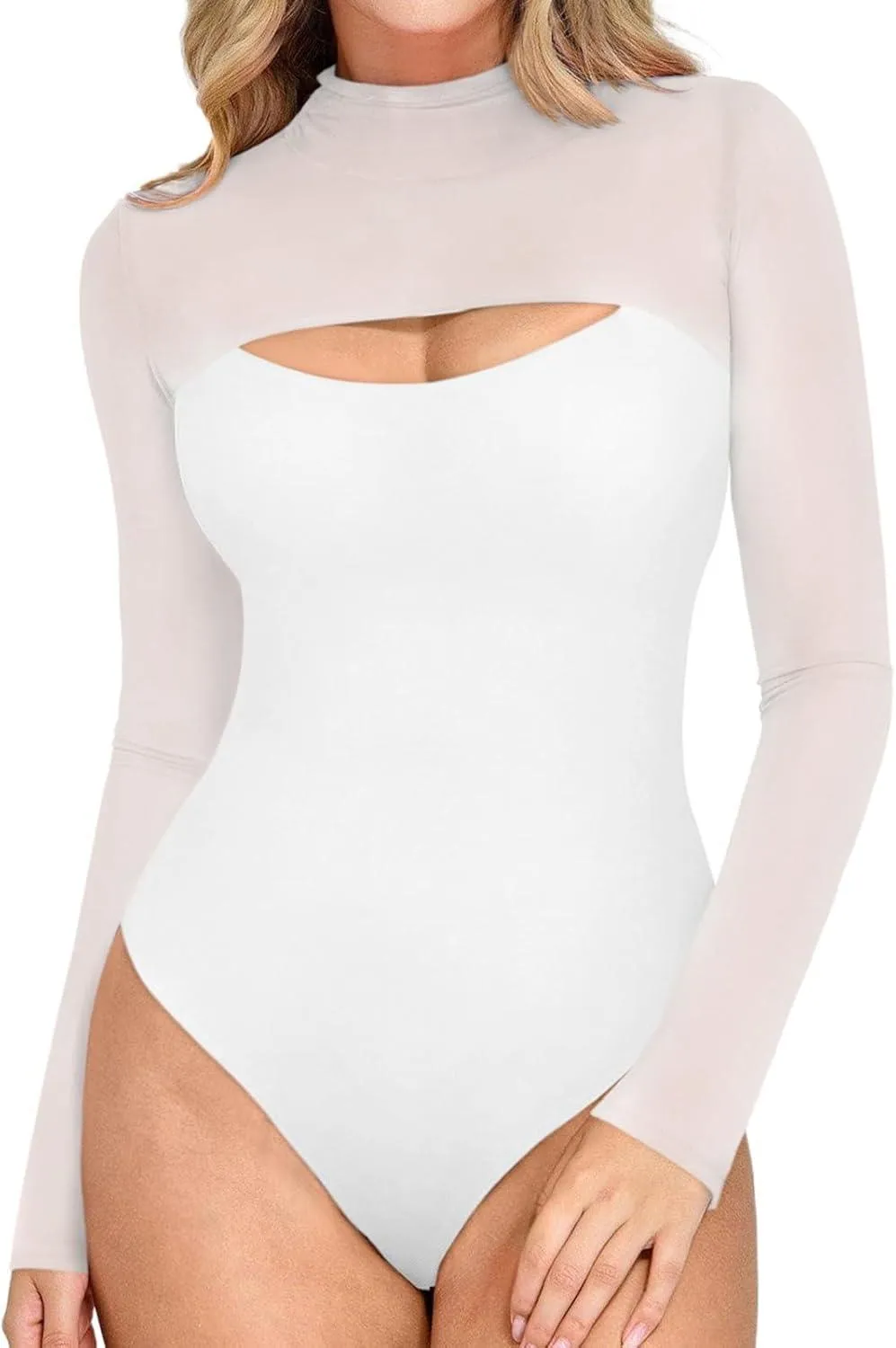 Mock Neck Long Sleeve Sheer Mesh Going Out Outfits