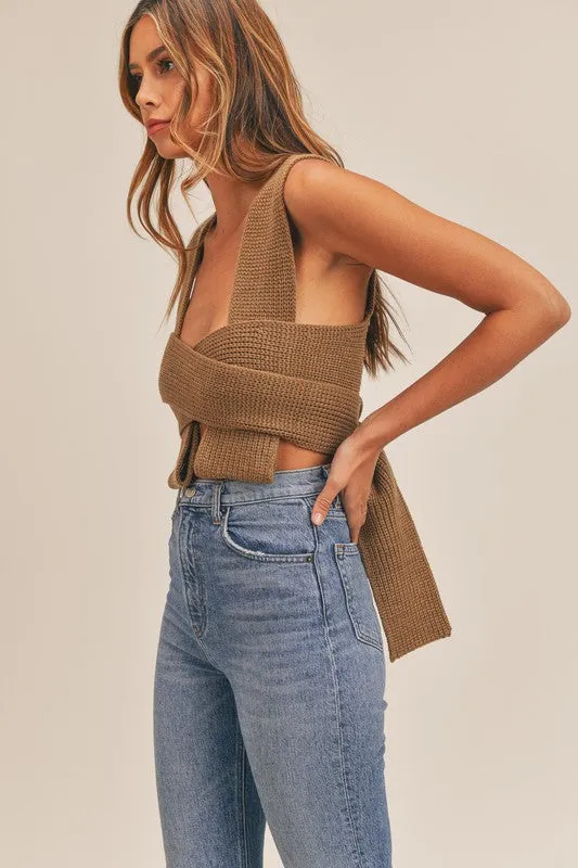 Molly Knit Sweater Self Tie Multi Way Crop Top