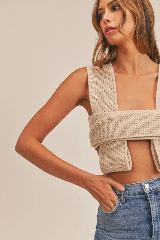 Molly Knit Sweater Self Tie Multi Way Crop Top