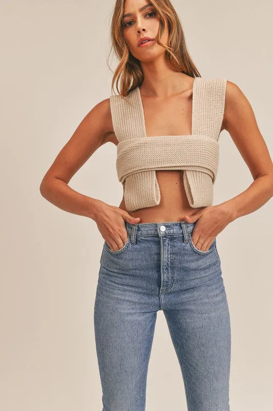 Molly Knit Sweater Self Tie Multi Way Crop Top