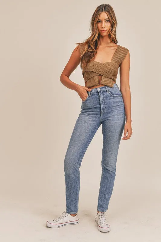 Molly Knit Sweater Self Tie Multi Way Crop Top