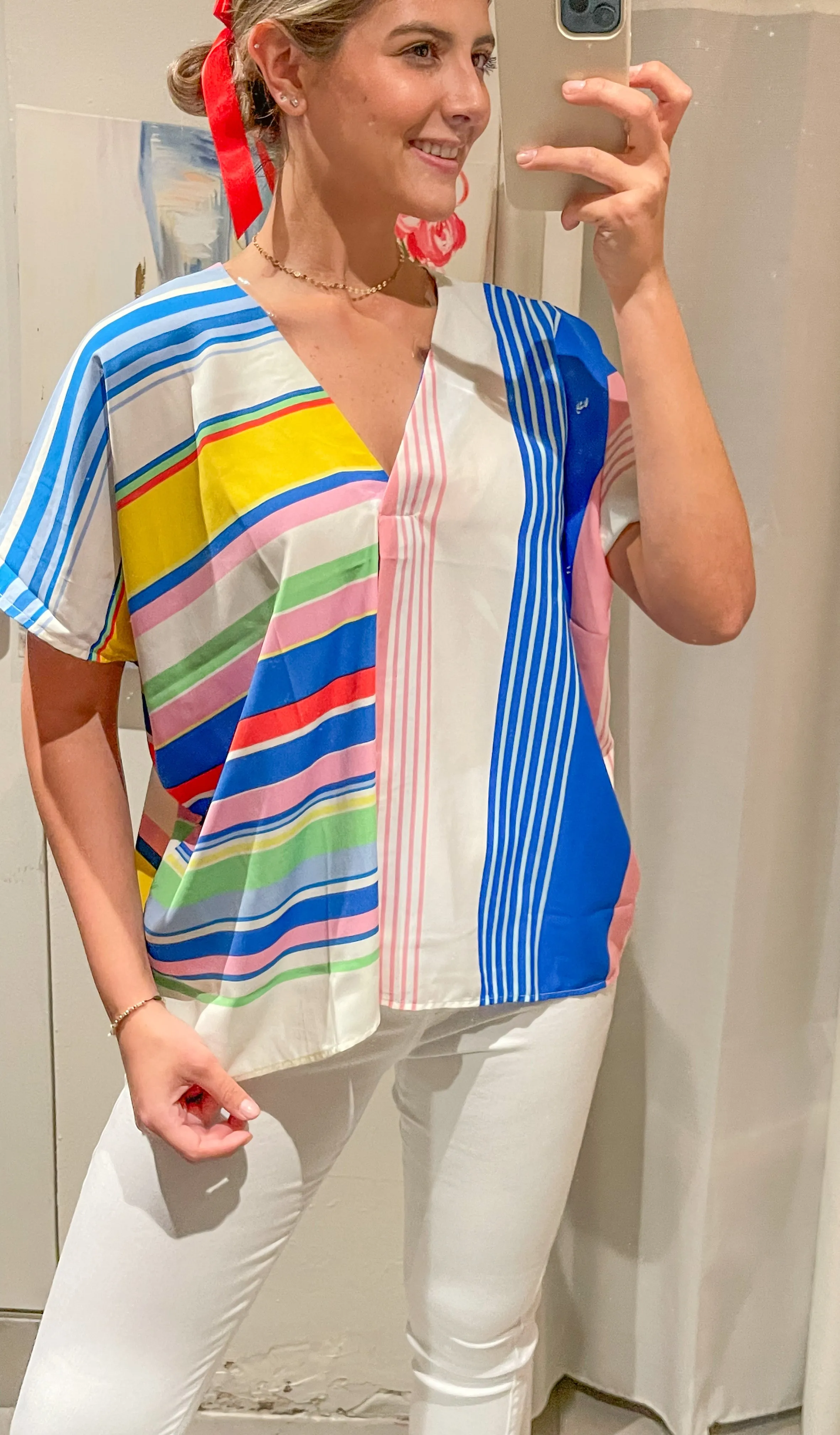 MULTI STRIPED TUNIC BLOUSE