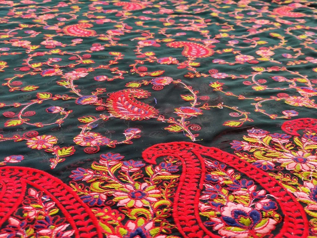 Multicolor Traditional Embroidered Kashmiri Georgette Fabric (Wholesale)