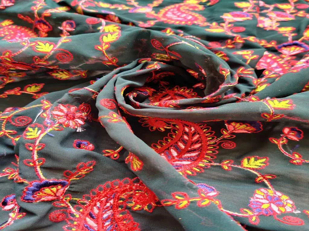 Multicolor Traditional Embroidered Kashmiri Georgette Fabric (Wholesale)