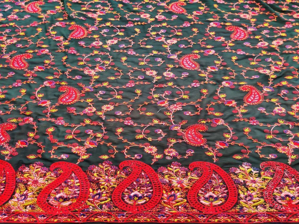 Multicolor Traditional Embroidered Kashmiri Georgette Fabric (Wholesale)