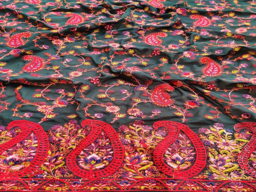 Multicolor Traditional Embroidered Kashmiri Georgette Fabric (Wholesale)