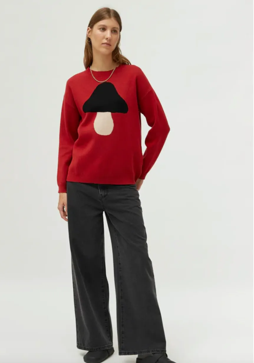 Mushroom Graphic Print Knit Sweater
