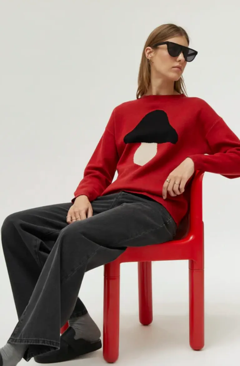 Mushroom Graphic Print Knit Sweater