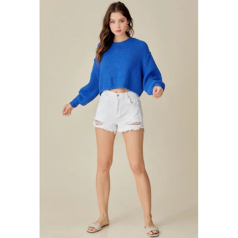 MUSTARD SEED Round Neck Crop Sweater Top