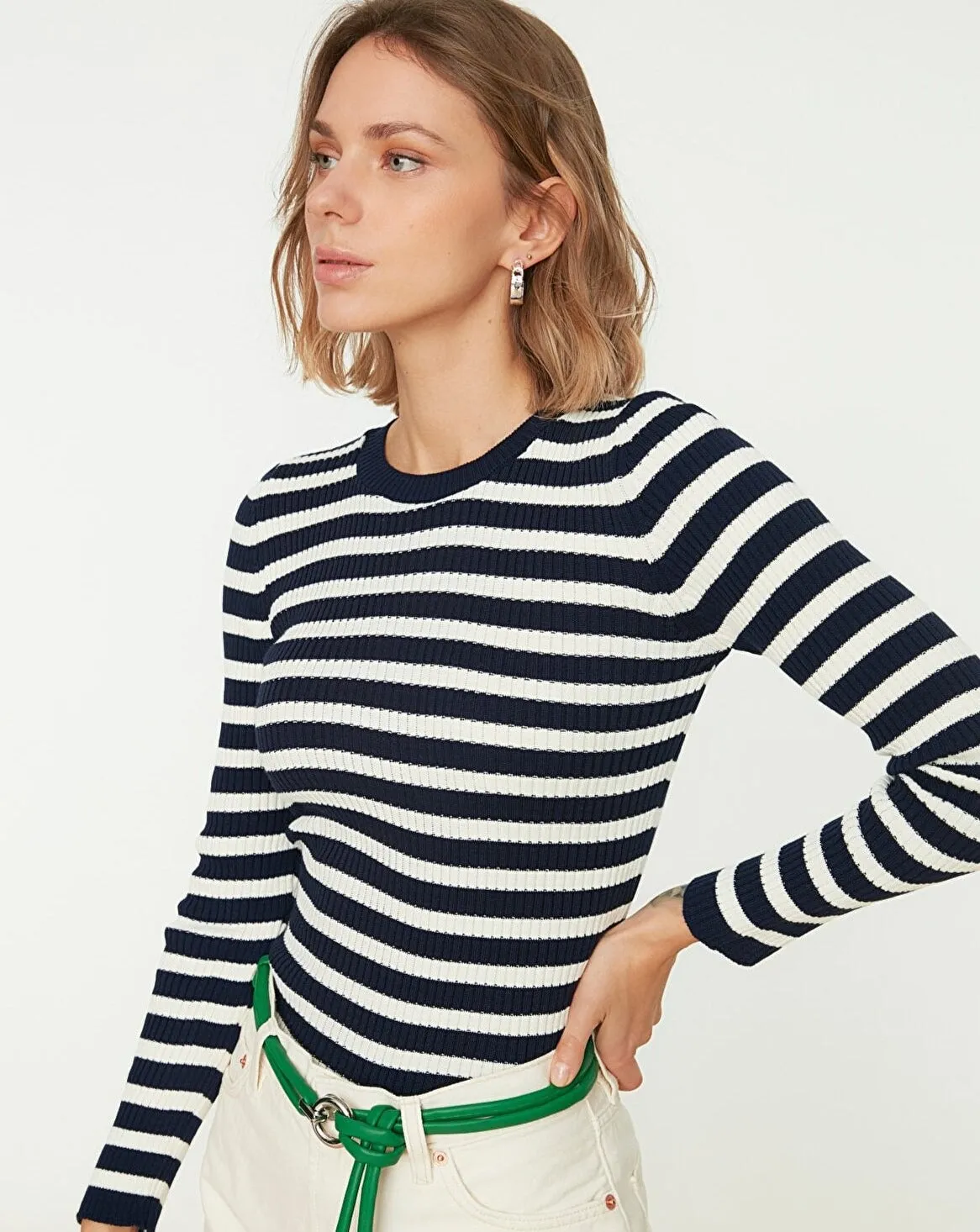 navy  and white Stripe top