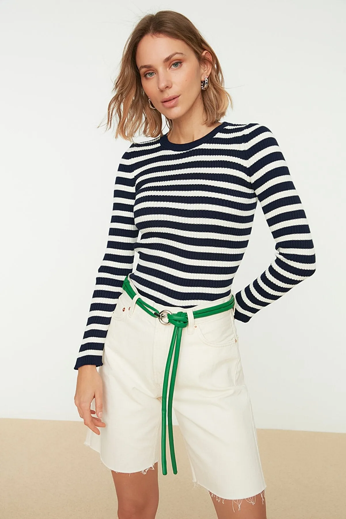 navy  and white Stripe top