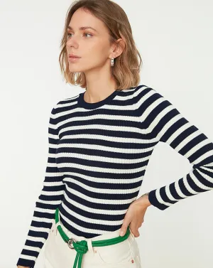 navy  and white Stripe top