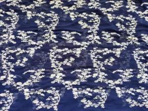 Navy Blue & White Traditional Chikankari Embroidery Georgette Fabric (Wholesale)