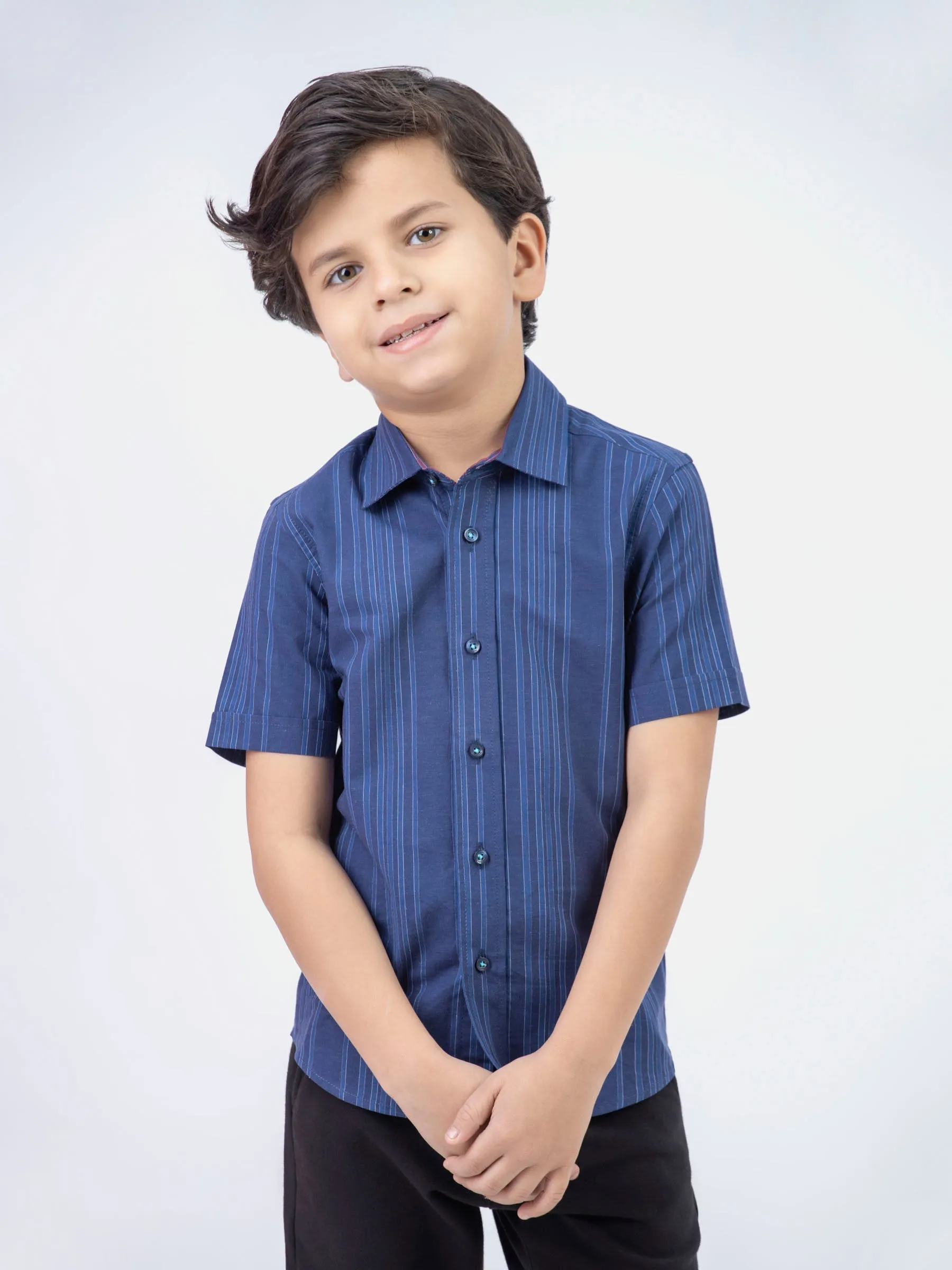Navy Blue Striped Half Sleeve Casual Shirt