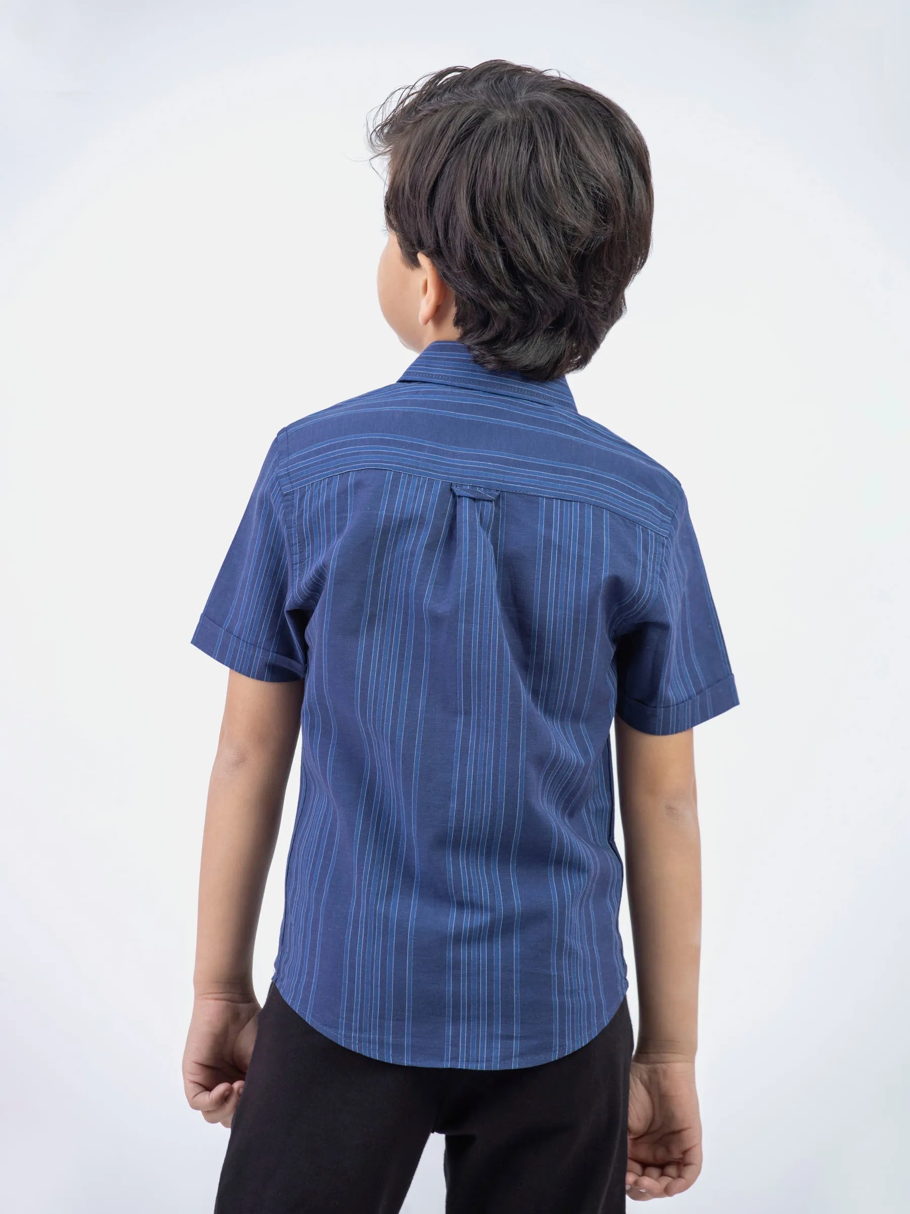 Navy Blue Striped Half Sleeve Casual Shirt