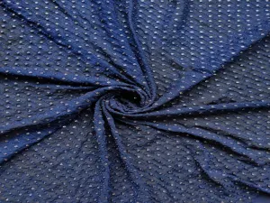 Navy Blue Stripes Thread & Sequins Georgette Fabric (Wholesale)