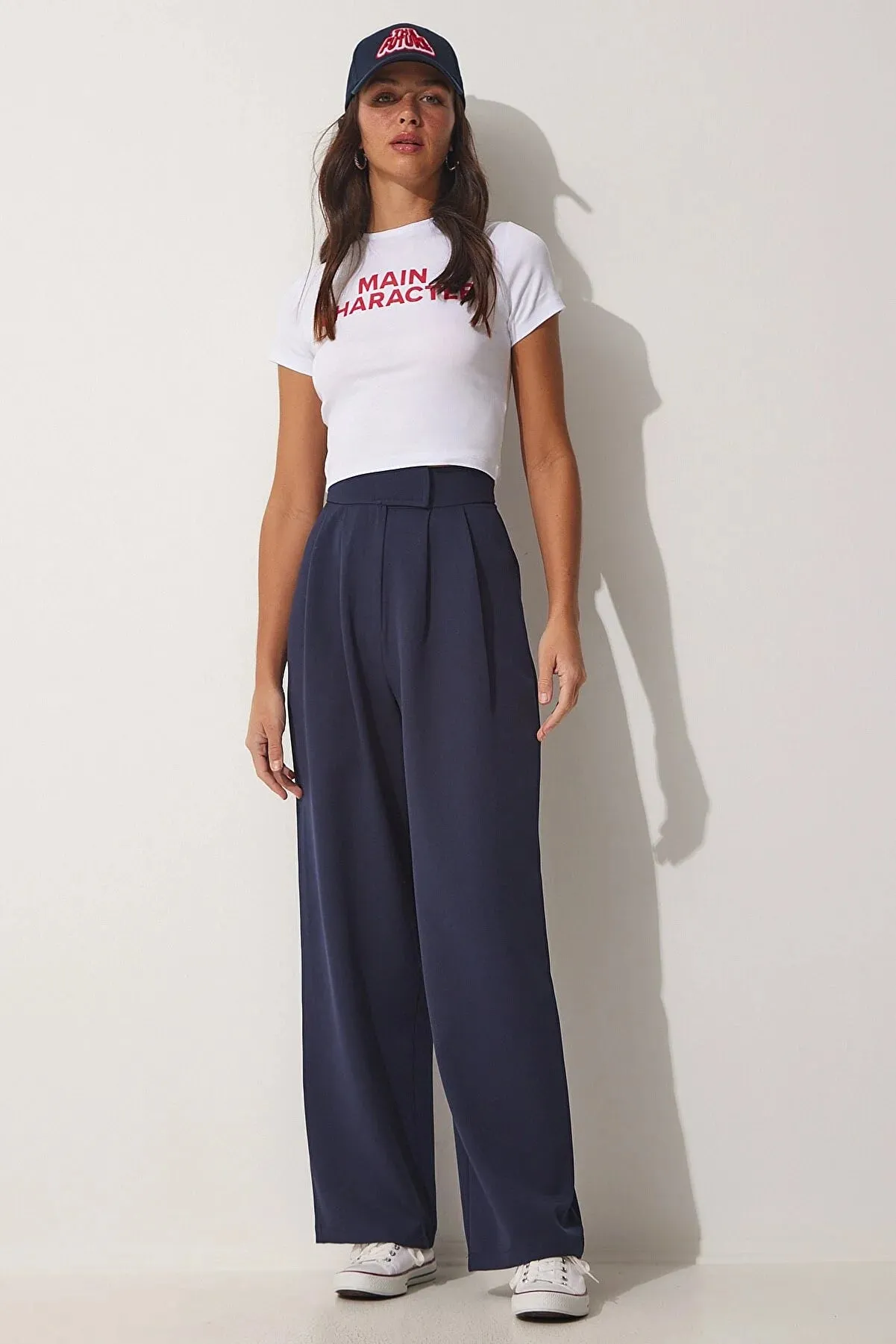 Navy high waist trousers