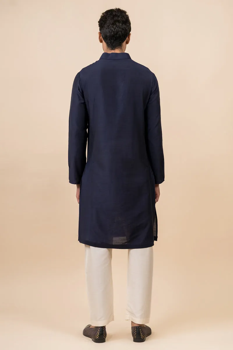 Navy Zero Point Collar Kurta