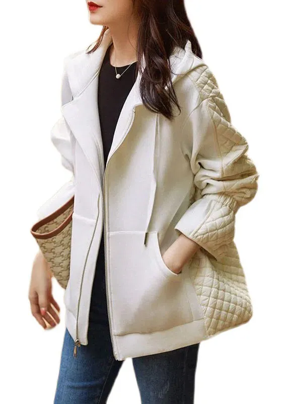 New Black Hooded Zippered Patchwork Thin Cotton Coat Winter LY9627