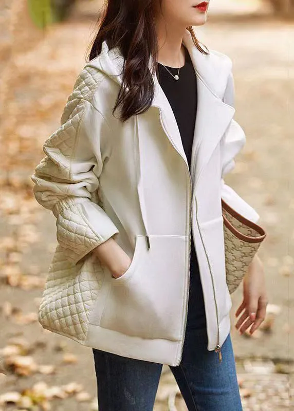 New Black Hooded Zippered Patchwork Thin Cotton Coat Winter LY9627