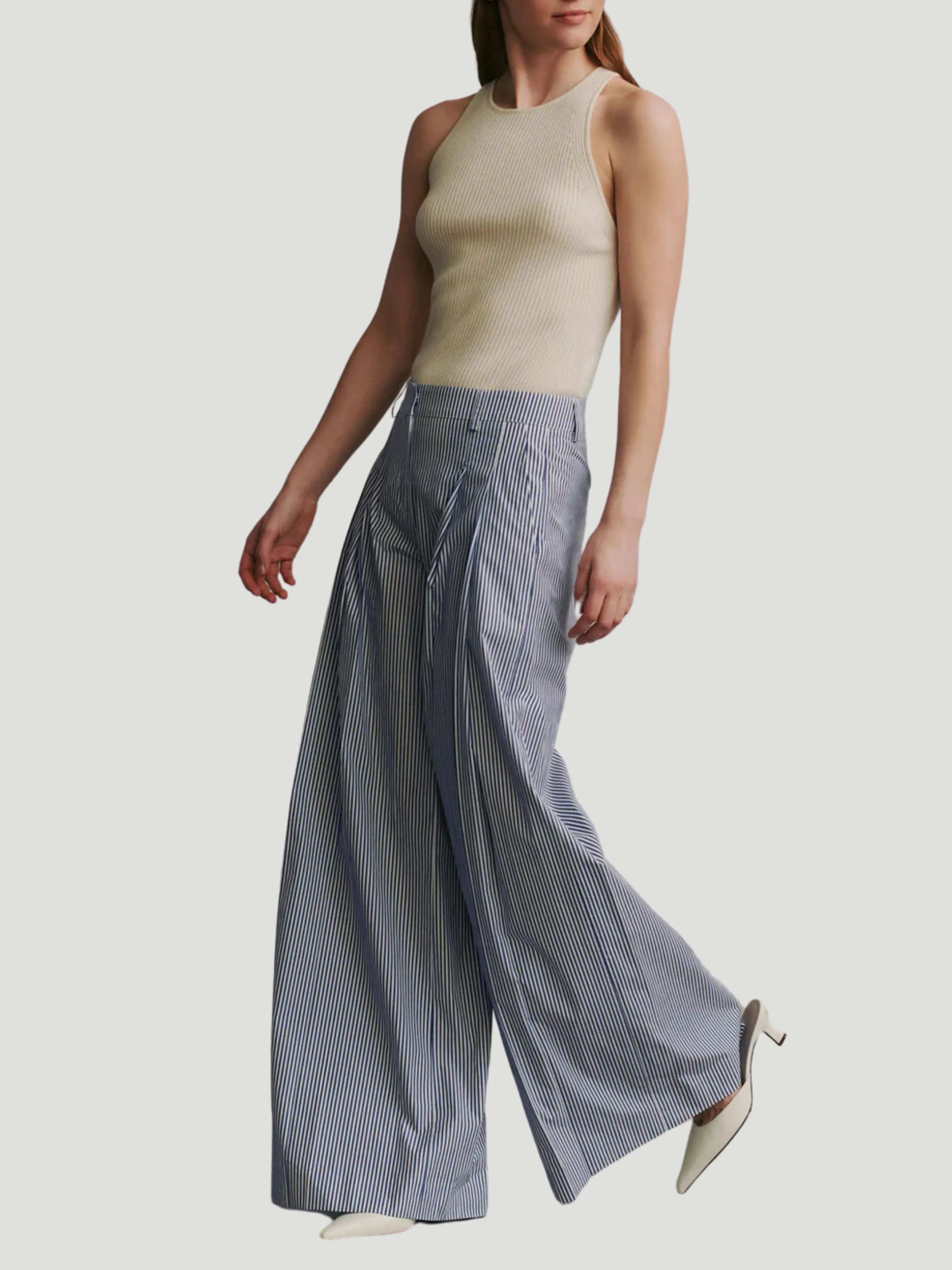New Didi Wide-Leg Pant in White & Navy