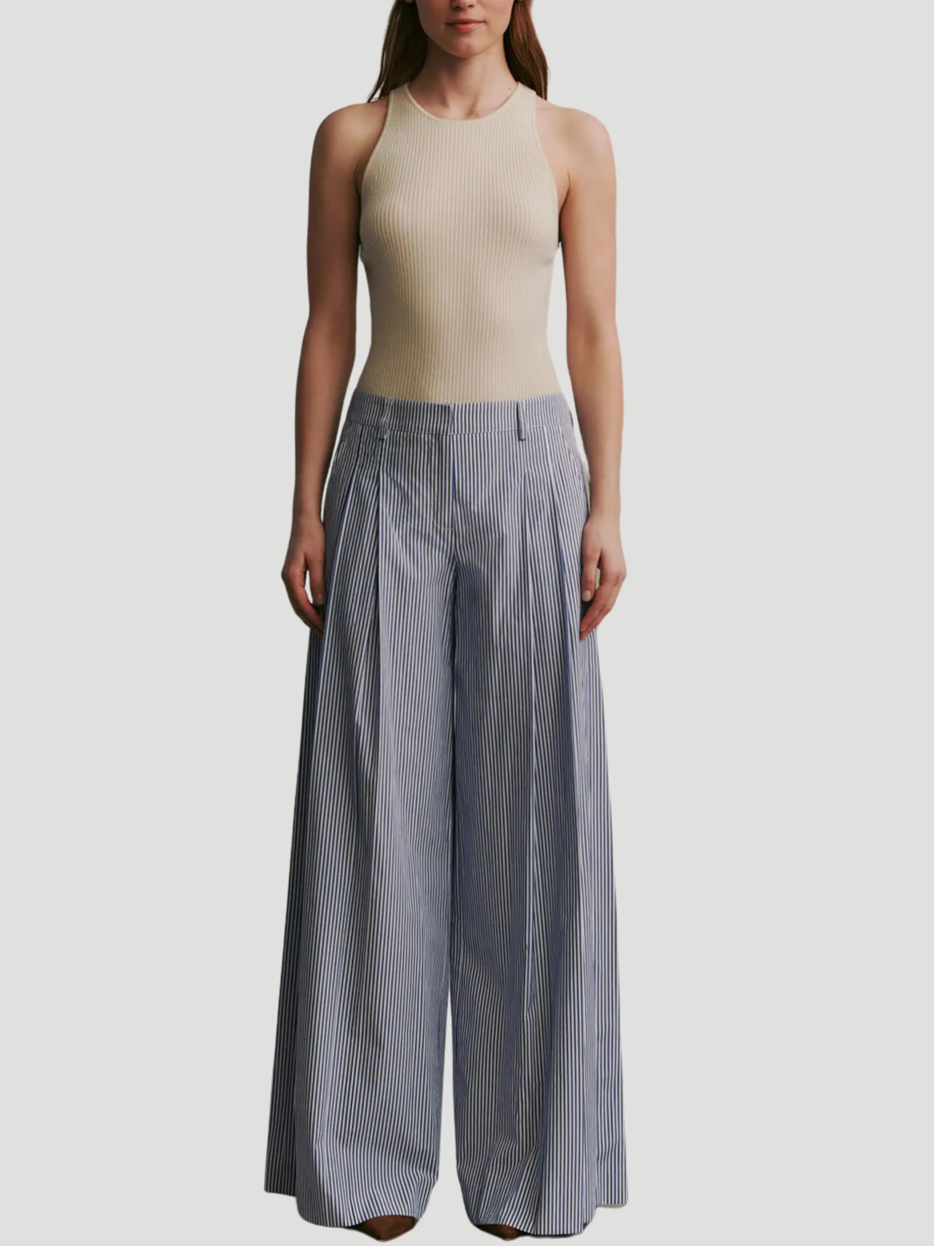 New Didi Wide-Leg Pant in White & Navy