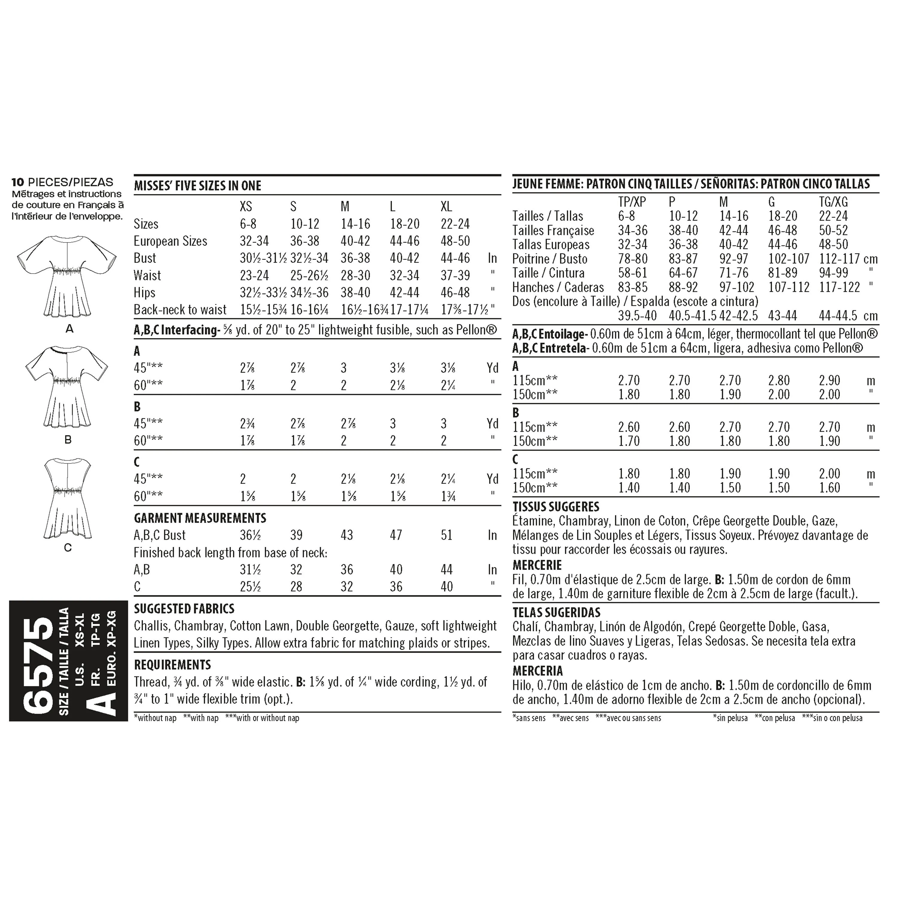 NL6575 Misses' Tunics sewing pattern