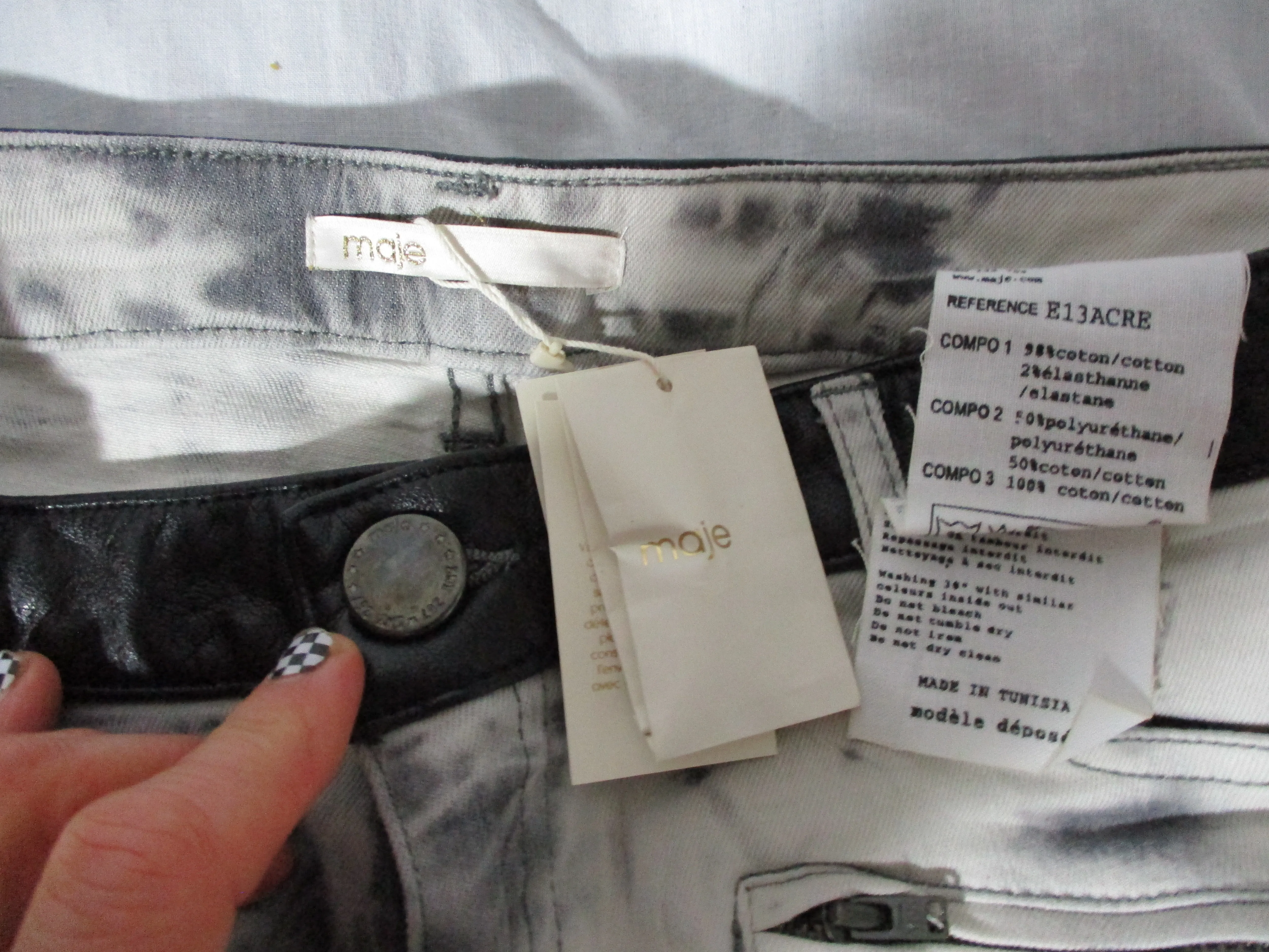 NWT NEW MAJE NEIGE IMPRIME Jean Pant GRAY WHITE BATIK Tie-Dye 38 / S