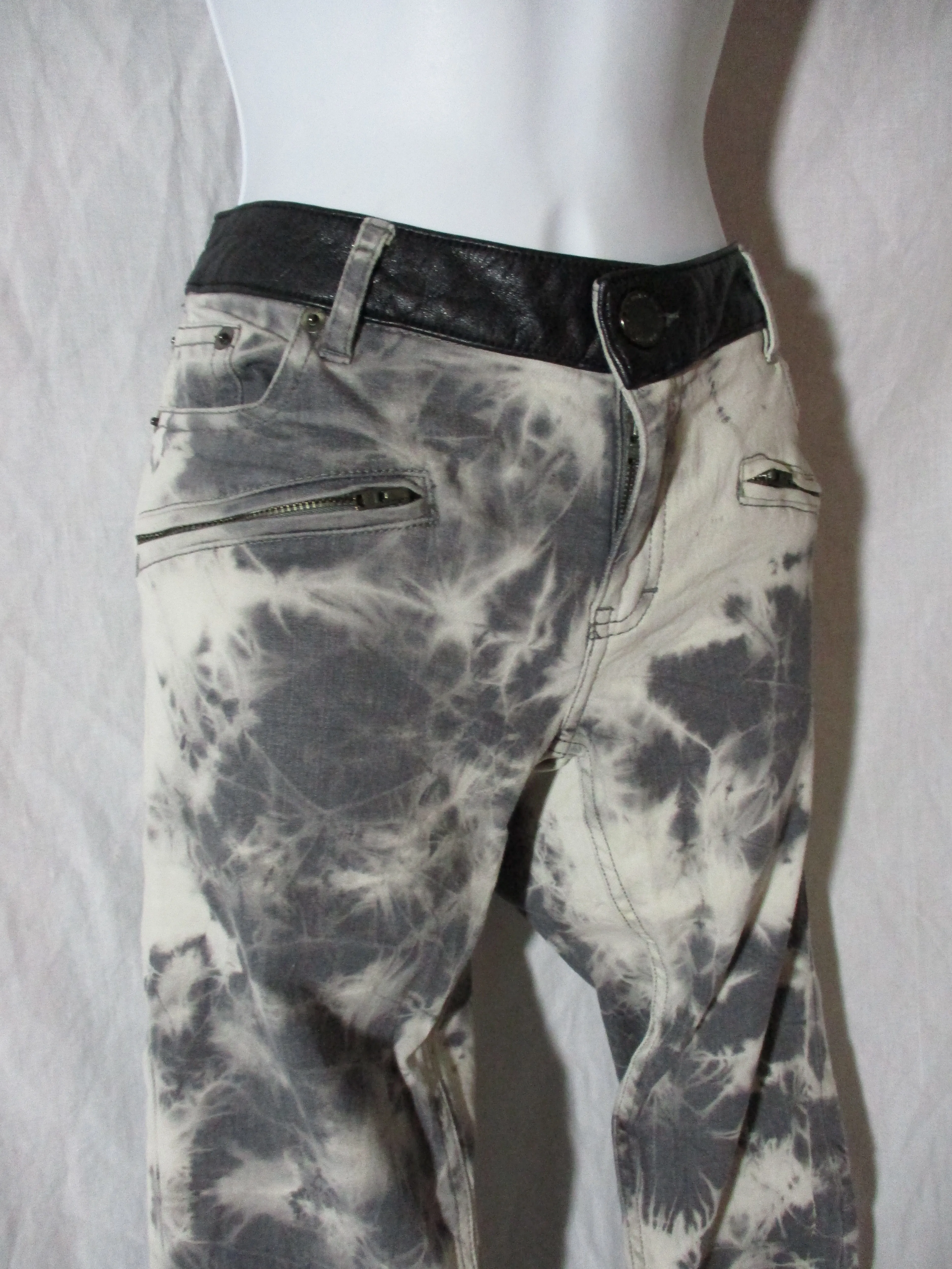 NWT NEW MAJE NEIGE IMPRIME Jean Pant GRAY WHITE BATIK Tie-Dye 38 / S
