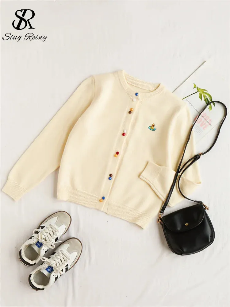 O-Neck Full Sleeves Pearls Buttoned Knitted Sweater