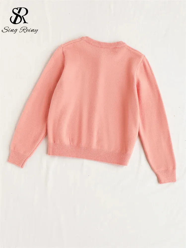 O-Neck Full Sleeves Pearls Buttoned Knitted Sweater