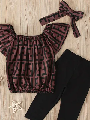 Off-Shoulder Abstract Top And Legging Set