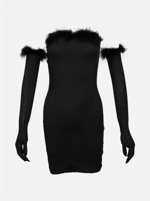 Off-Shoulder Feather Mini Dress