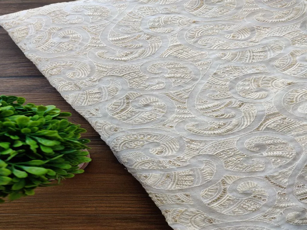 Off White Abstract Dyeable Lakhnawi Embroidered Georgette Fabric (Wholesale)