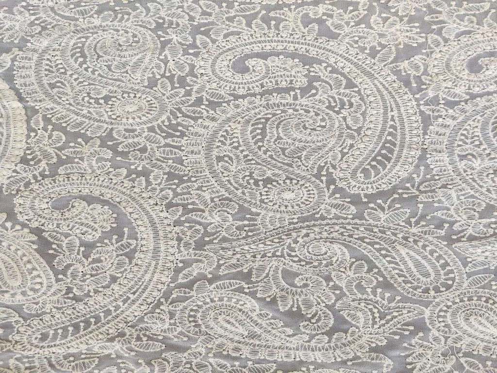 Off White Paisleys Dyeable Lakhnawi Embroidered Georgette Fabric (Wholesale)