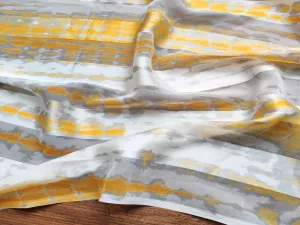 Off White Yellow Shibori Tie & Dye Printed Georgette Fabric with Satin Stripes