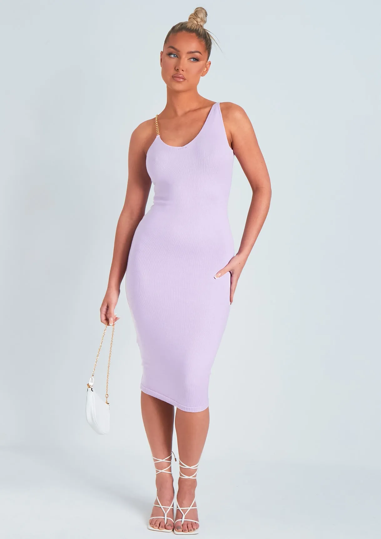 Olivia Lilac Chain Strap Knitted Midi Dress
