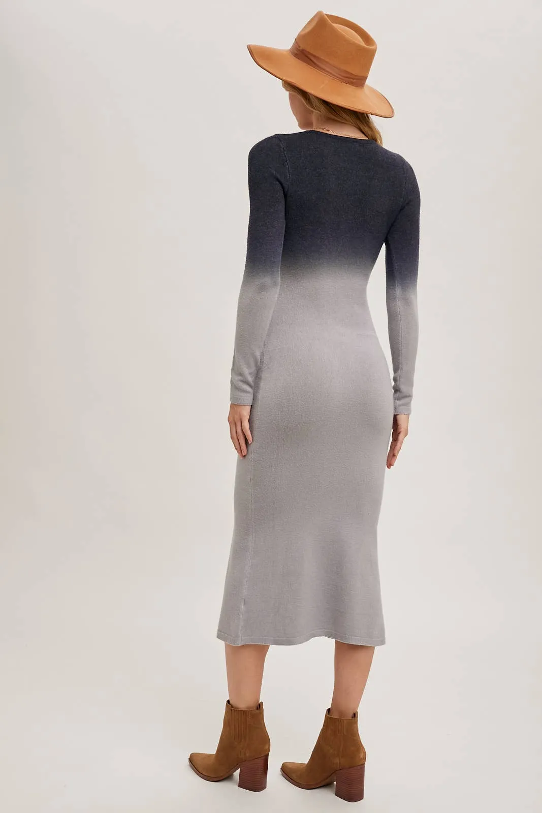 OMBRE BODYCON KNIT MIDI DRESS: ASH