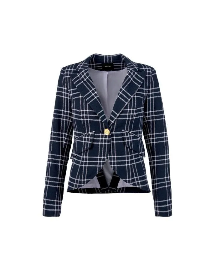 One Button Grid Line Blazer