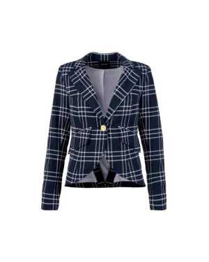 One Button Grid Line Blazer
