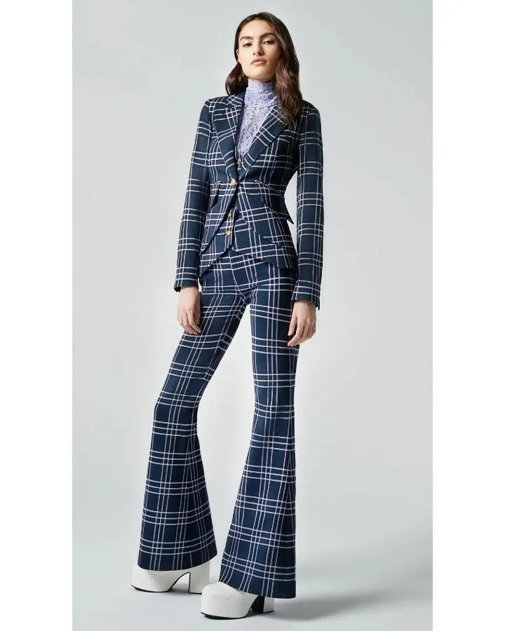 One Button Grid Line Blazer