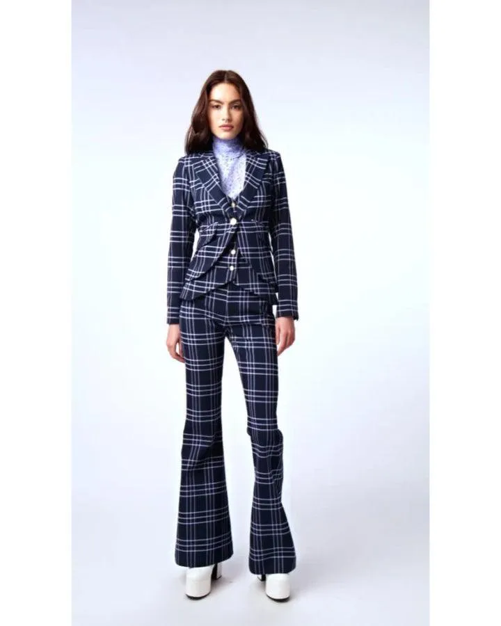 One Button Grid Line Blazer