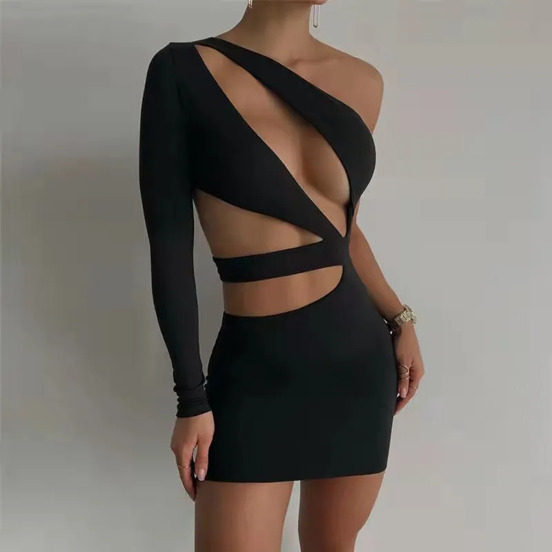 One Shoulder Cut Out Mini Dress