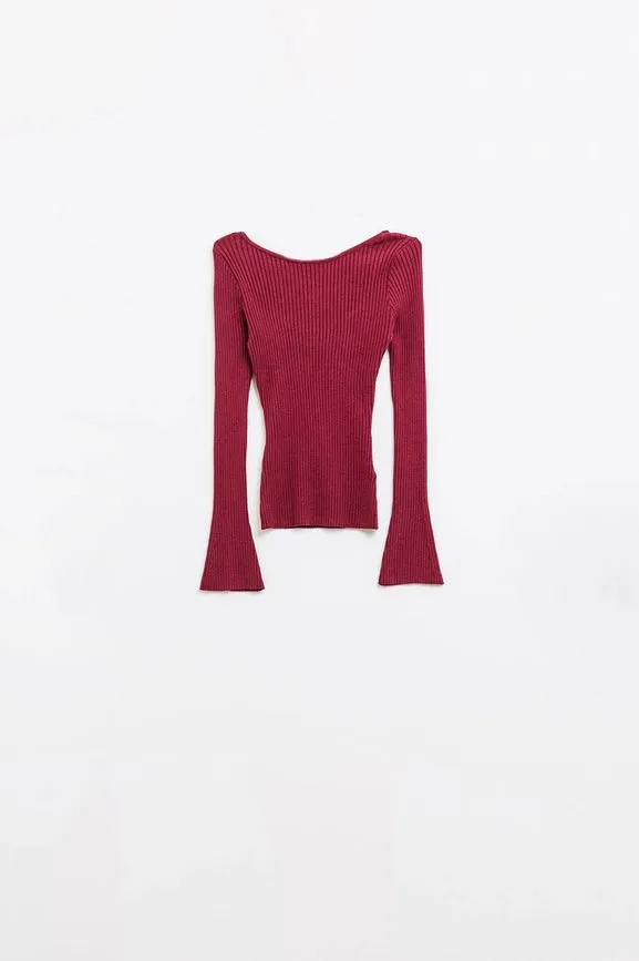 Open Back Burgundy Ribbed Sweater