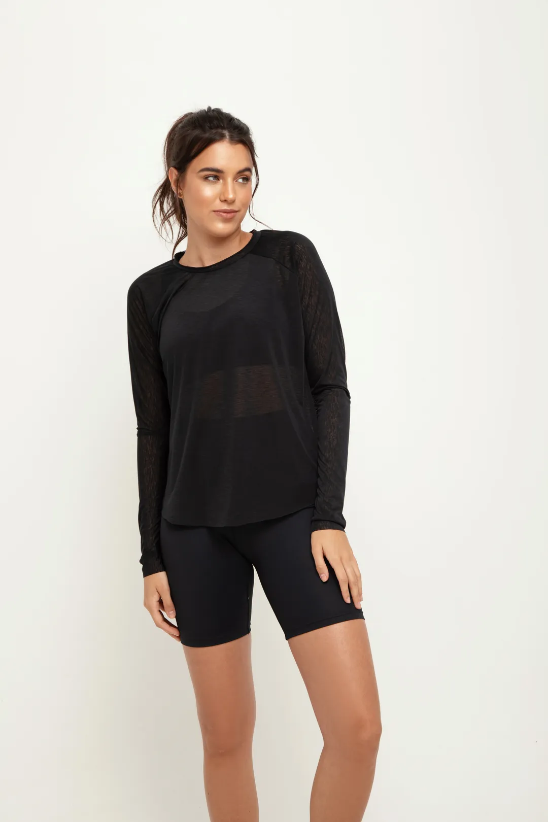 OPEN MESH LONG T-SHIRT BLK