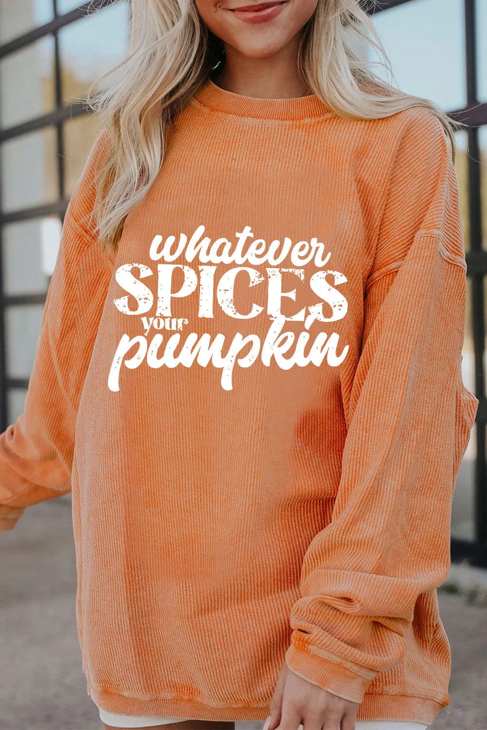 Orange Corded Whatever Spices Your Pumpkin Graphic Sweatshirt