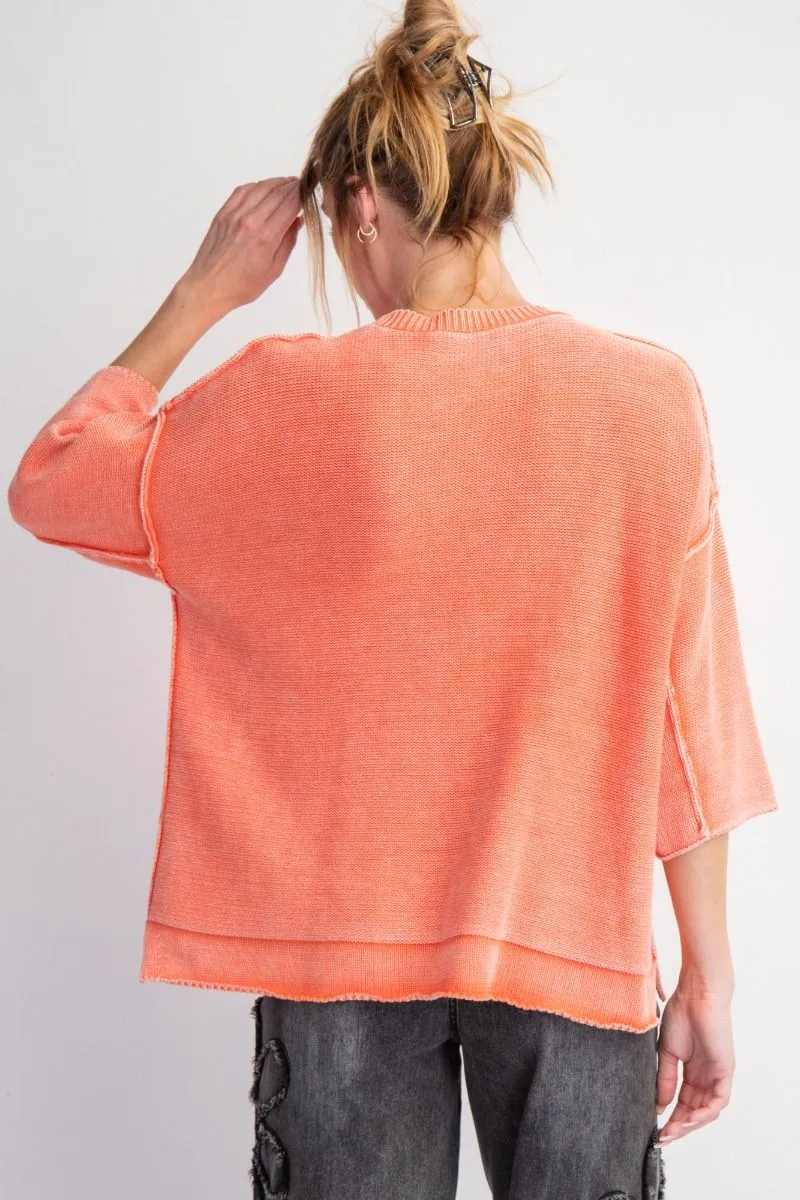 Orange Mineral Washed Sweater Top